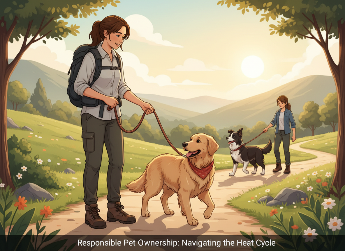 Stage 2 Estrus — dog owner supervising female dog on leash during fertile window of the heat cycle